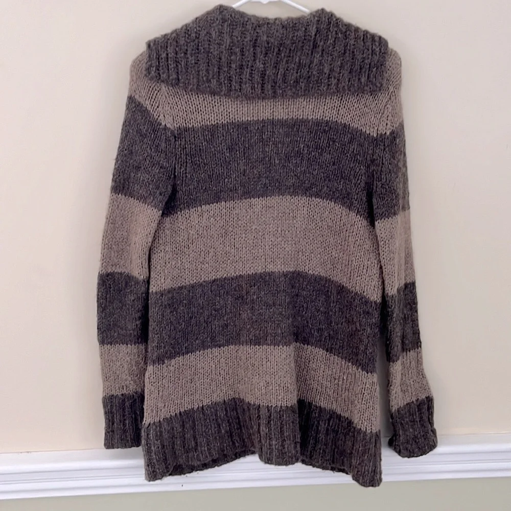 LOFT Mohair Brown Wide Stripe Open Cardigan Sweater XS - Picture 10 of 13